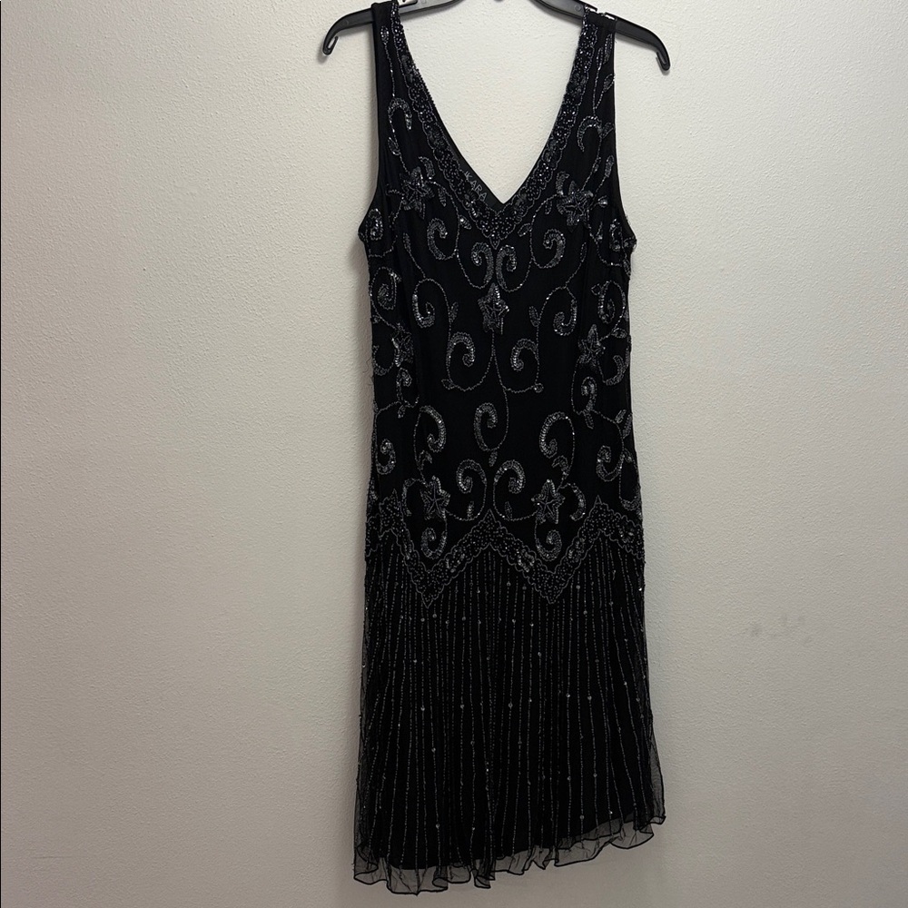 J Kara Black and Silver Beaded Midi Dress